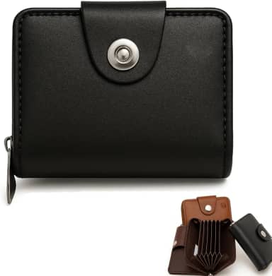 Carteira Porta Cartão em Couro Sintético com 2 divisórias - Fechamento em Zíper e ímã- Unisses Masculino Feminino