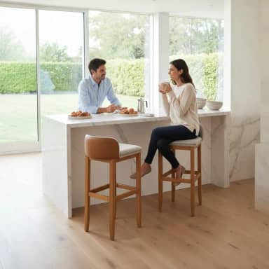 Kit 2 Banquetas Onix Eucalipto Maciço Design em Linho Corino