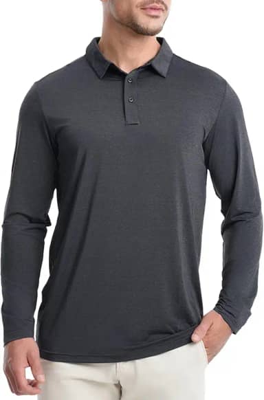 Camisas polo masculinas de manga comprida - Camisetas de golfe masculinas legais de desempenho com gola seca casual atlética ao ar livre