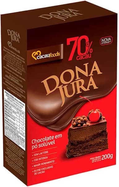 Chocolate em Pó Solúvel 70% Cacau 200Gr Dona Jura - Cacau Foods
