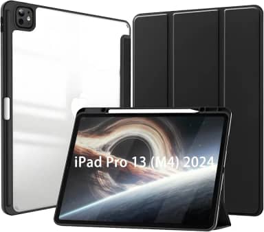 Capa para iPad Pro 13 Polegadas M5/M4 (2025/2024) Capinha Protetora Fina Capa Traseira Transparente Proteção com Suporte para Lápis - Negro