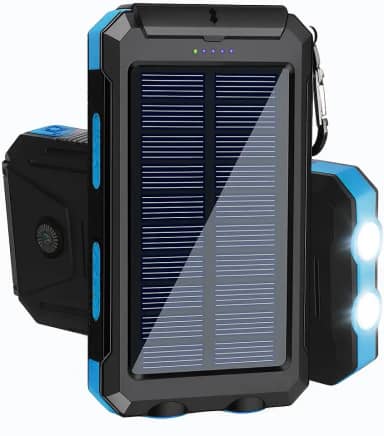 Power Bank Solar Portátil, 10000mAh, Preto, Carregamento Rápido, Bateria Solar com LED, USB Duplo, Resistente à Água IP4, para Smartphones e Dispositivos USB (Azul)