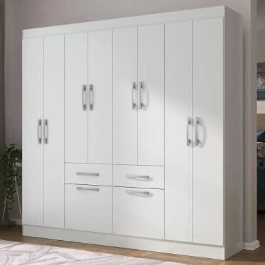 Guarda-roupa Casal 8 Portas 2 Gavetas 2 Basculante Rubi Yescasa Branco
