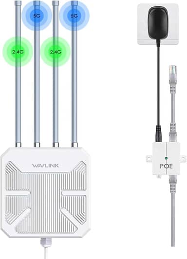 WAVLINK Roteador WiFi 6 Mesh para ambientes externos, ponto de acesso Wi-Fi de longo alcance com PoE, IP67 à prova d'água, extensor de sinal WiFi para Starlink, ao ar livre, casa, garagem e hotel