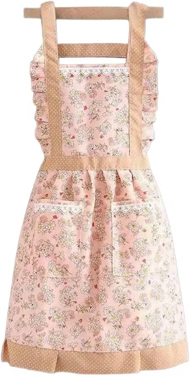 Avental feminino com laço fofo pequeno avental com suspensório floral fresco com estilos opcionais