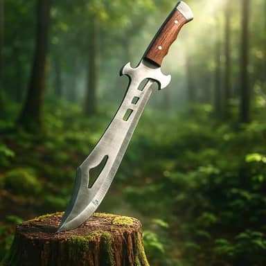 Faca de Aventura Robusta com Lâmina Forjada e Cabo de Madeira. Ideal para Camping, Trilhas e Sobrevivência. Acompanha Coldre de Couro Artesanal. (36 cm)