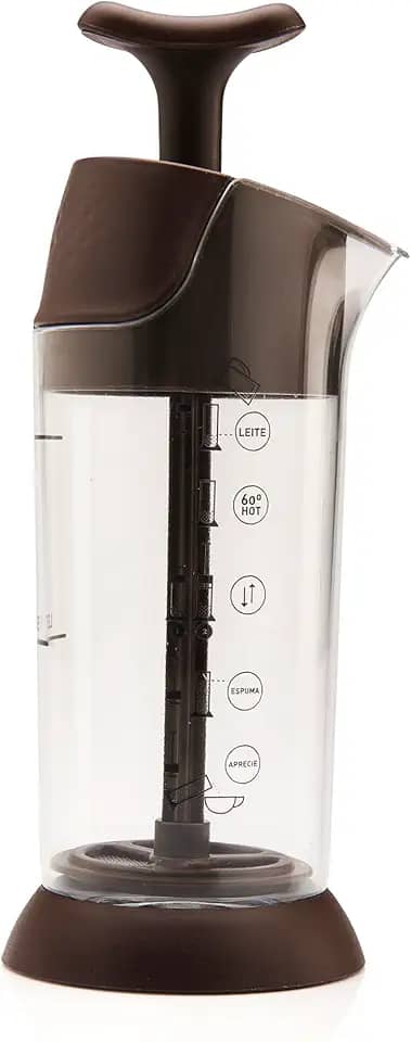 Espumador de Leite Pressca – Cremeira Manual Para Leite Quente e Frio, Livre de BPA, Vai ao Micro-ondas, Alta Resistência, Café Cremoso em Segundos - Cor:Marrom