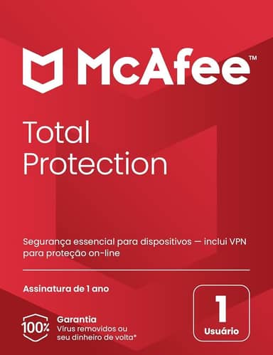 McAfee Total Protection | 1 dispositivo | Software de segurança antivírus para Internet | VPN, gerenciador de senhas, monitoramento Dark Web | Exclusivo Amazon | Assinatura de 1 ano | Cartão-chave
