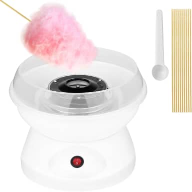 Máquina de Algodão Doce Elétrica Portátil 110V – Mini Maker Compacta com Ventosas, 500W, Fácil de Usar e Perfeita para Festas e Crianças (Branco)
