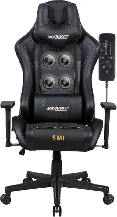 MAX RACER - Poltrona Massageadora Home Office Tactical-SMI - Cadeira Ergonômica, Cadeira de Escritório - 8 Pontos de Massagem, Braços 3D, Suporta 150kg, Tecido Sintético P.U, Inclinação 180° - Preta