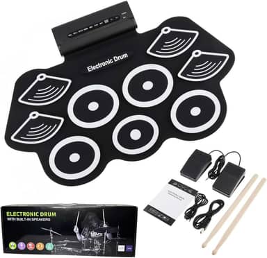 Bateria Eletrônica Instrumento Musical Portátil de Silicone com 9 Pads, Pedais, Baquetas, Ideal para Crianças, iniciantes, Músicos, Prática Musical em Casa - E FCS Store