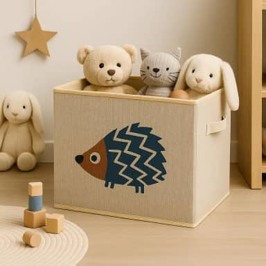 Caixa Organizadora Infantil Brinquedos Linho Tampa Baú Animal Box Oky's (PORCO ESPINHO)