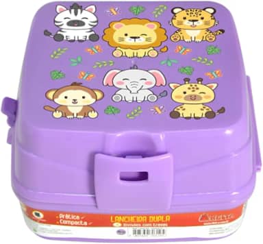 Keita, Lancheira Dupla Com 4 Divisórias Com Travas Infantil Roxa