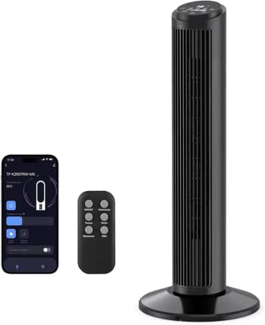 Hivento Ventilador de Torre Inteligente, alta Velocidade de 6,2 m/s, Oscilação de 70°, 3 Velocidades, 3 Modos, Controle Remoto/Por Toque/APP, Temporizador de 12H,110V
