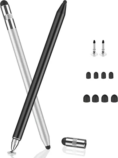 Caneta para Tablet Caneta Touch Caneta Stylus Capacitiva Premium Caneta iPad e Tablets Alternativa à Apple Pencil Kit com Duas Canetas Touch (Prata e Preto)