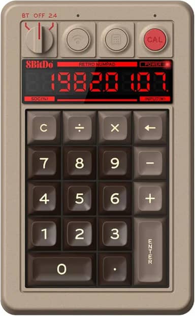 8Bitdo Teclado Numérico Mecânico Retrô De 18 Teclas, Compatível Com Pc E Modo Calculadora Padrão, Hot-Swappable, Botão Atalho, Bluetooth/2.4G/Com Fio Para Windows Android - Edição C64