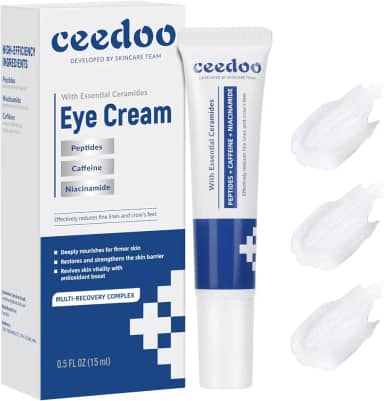 Creme para os olhos para rugas, linhas finas e pés de galinha - com ceramidas, peptídeos + cafeína + niacinamida - creme antienvelhecimento para renovação da pele sob os olhos para homens e