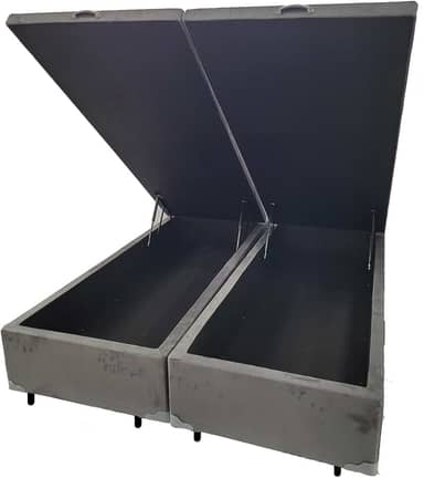 Cama Box QUEEN SIZE com Bau Pistão a gás cinza suede Bipartido - 158x198x27