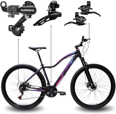 Bicicleta Aro 29 Feminina KSW MWZA Shimano Quadro Alumínio Rebaixado Freio a Disco Mecânico MTB
