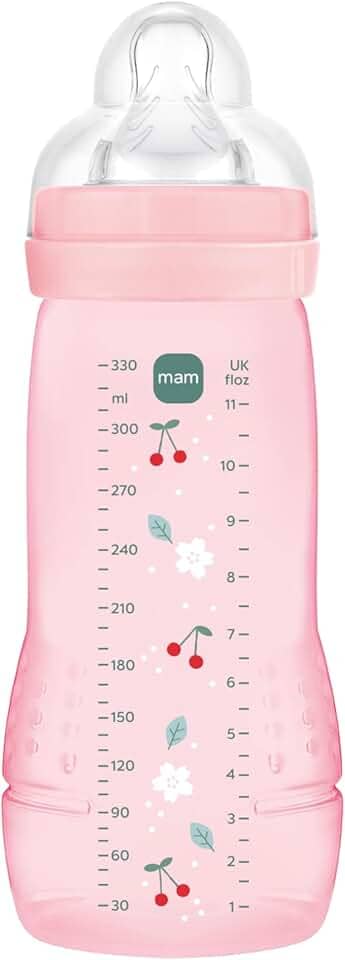 MAM Baby 1 Mamadeira Easy Active 270ml Com Formato Ergonômico e Fácil de Segurar para Crianças 2+ Meses com Bico de Silicone Skinsoft, Rosa