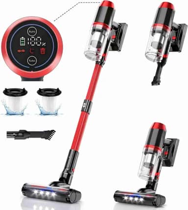 Aspirador de Pó Sem Fio, Aspirador de Pó Leve 6 em 1 com Autonomia de 45 Minutos, Sucção Potente, Aspirador de Pó Sem Fio Recarregável para Carpetes, Azulejos, Pelos de Animais, Pisos de Madeira