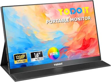 Yodoit Monitor Portátil 16" 100% SRGB FHD Tela com Porta USB Tipo C HDMI com Capa Inteligente Compatível com Laptop, PC, MacBook, Xbox, PS5, Phone