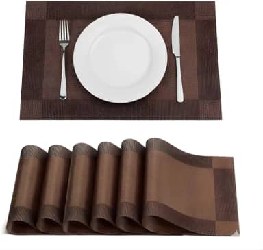 Jogo Americano 6 Peças Retangular 30x44cm – Kit Mesa Posta Lavável, Resistente, Antiderrapante, Decorativo para Cozinha e Sala de Jantar (Marrom)