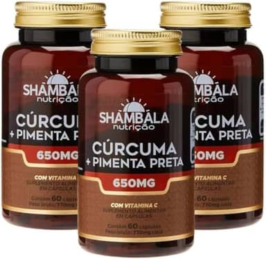 Combo 3x Cúrcuma com Pimenta Preta, 650mg, 60 Cápsulas com Vitamina C, Suplemento Alimentar - Shambala