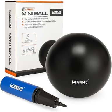 Mini Bola de Pilates, 25cm de Diâmetro, com Bomba de Ar de Dupla Ação, Preto