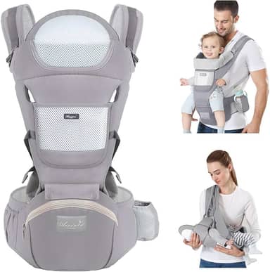 Canguru Para Bebe,Alça De Transporte Multifuncional 6 e 1,Canguru Ergonomico Para Bebe,Adequado Para 0-36 Meses (Cinza)