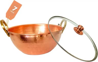 Tacho De Cobre Puro 7 Litros com Tampa de Vidro