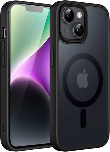 JETech Capa Magnética para iPhone 14 6,1 Polegadas Compatível com MagSafe, Case Capinha Translúcido Fosco Verso Fina à Prova de Choque Tampa (Preto)