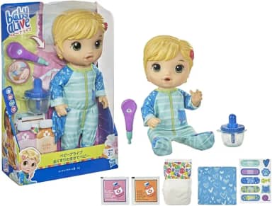 Baby Alive Aprendendo a Cuidar, Boneca que Bebe e Faz Xixi - Pijama de Gatinho Loira - E6937 - Hasbro, Amarela, azul e verde