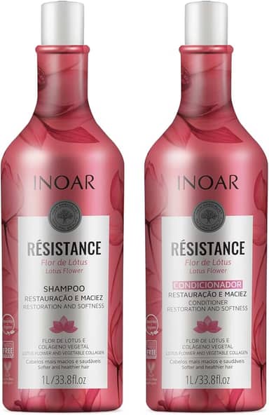 Inoar, Kit Résistance Flor de Lótus – Shampoo e Condicionador, Hidratação Profunda, Fortalecimento Capilar, Brilho Intenso e Redução de Frizz, 2x1L