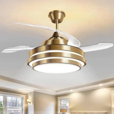 Ventilador de Teto Wulnar, com Controle Remoto, Pás Retráteis, LED Regulável, 20 Polegadas, Dourado