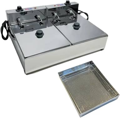 Fritadeira Elétrica Industrial 2 Cubas Inox 10 Litros com Escorredor M e Tampa(220)