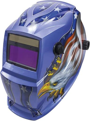 Máscara de Solda de Escurecimento Automático com Regulagem Tripla Estampa Águia Bateria Troca Fácil e Carregamento Solar - Pró Euro
