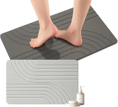 Tapete Banheiro Antiderrapante Impermeavel Diatomacea 60x40cm Absorvente Secagem Rapida (Cinza)