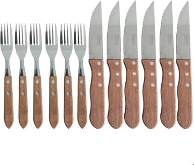 Jogo de Talheres Para Churrasco 12 Peças Jumbo Garfo Faca Aço Inox E Madeira luxo