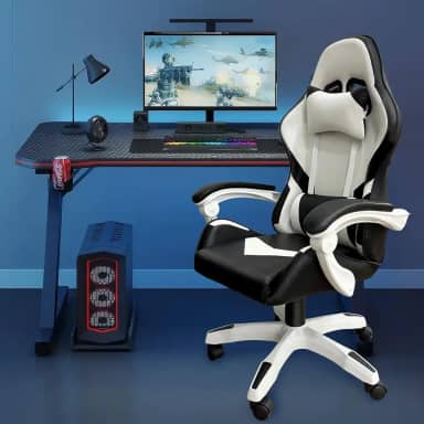 Cadeira Gamer Ergonômica com Ajuste de Altura, Apoio para Cabeça, Reclinação 90°-150° e Rodas 360° - Suporta até 200KG
