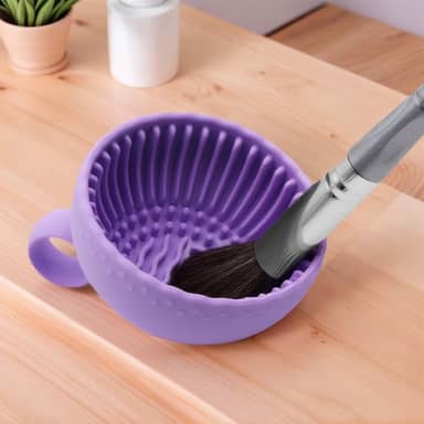 Tigela de limpeza de pincéis de maquiagem de silicone, ferramenta de limpeza portátil para pincéis, esponjas de pó, roxas