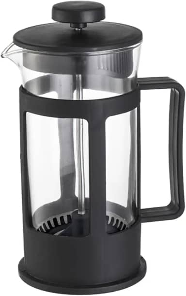 Prensa Francesa de Vidro e Plástico, Cafeteira Manual com Filtro de Aço Inoxidável, Preta, 350 ml