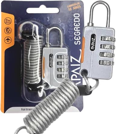 Cadeado 4 Segredos C/Cabo Papaiz CS25 Prata Segurança Malas Bolsas