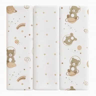 Kit 3 Cueiros Bebê 100% Algodão 80x50cm – Macio, Confortável, Estampado – Ideal Para Recém-Nascido, Enxoval e Presente Infantil (Branco/Bege)