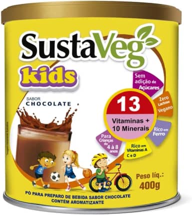WVEGAN SustaVeg Kids Chocolate 400g - Pó Para Preparo de Bebida - Complemento Alimentar Infantil- Leite Vegetal Em Pó Nutritivo - Sem Glúten, Açúcares e Lactose - Alimentação Saudável,Saborosa e Divertida