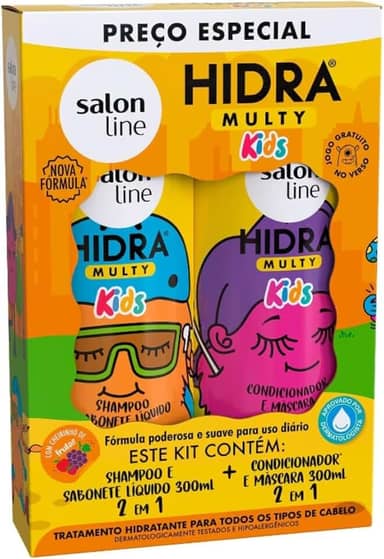 Salon Line, Kit Shampoo e Condicionador Infantil, Hidra Multy, Vegano - Todos os Tipos de Cabelos, 300 ml cada