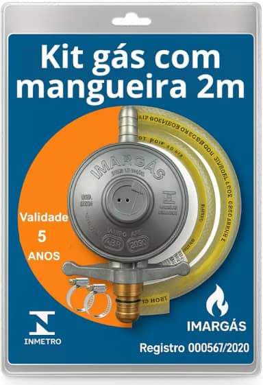 Kit Registro Regulador Gás Cozinha Kit Com Mangueira 2 metros Para Botijão 13kg Residencial