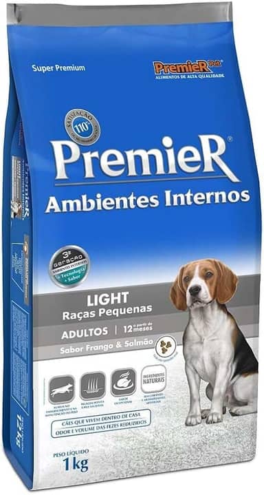 Premier Pet Ração Premier Ambientes Internos Light Para Cães Adultos Sabor Frango E Salmão 1Kg Para Todas Médio Adulto