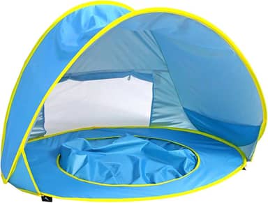 Barraca de praia para bebê Barraca de piscina Protetor solar portátil com piscina Proteção UV Tenda de praia instantânea automática para criança com bolsa de transporte 4 estacas