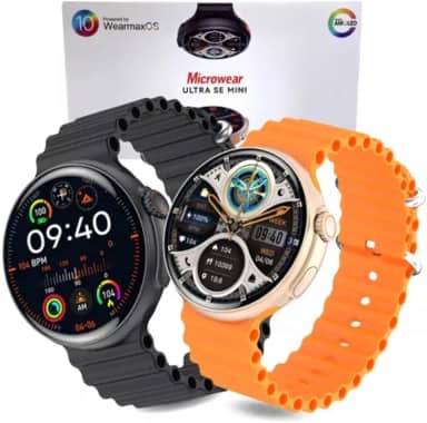 Smartwatch Ultra SE Mini Redondo 2024 Controle de Voz por IA, ChatGPT, GPS, Tela AMOLED HD 1.32', 2 GB RAM, Sensores aprimorados, IP68 resistente à água e muito mais (preto)